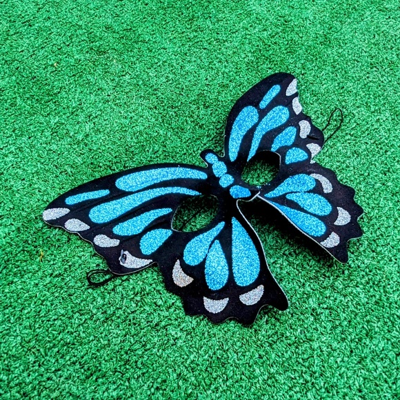Blue Glitter Monarch Butterfly Mask Mardi Gras Halloween Costume Masquerade NewB - Picture 1 of 4